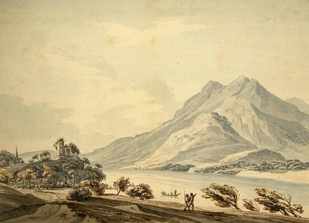 Detail of Mountain of Rigi and the Ancient Castle of Hapsbourg on the Lake of Lucerne by Thomas Sunderland