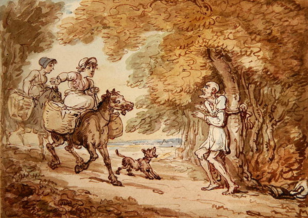Detail of Dr Syntax bound to a tree by Highwaymen by Thomas Rowlandson