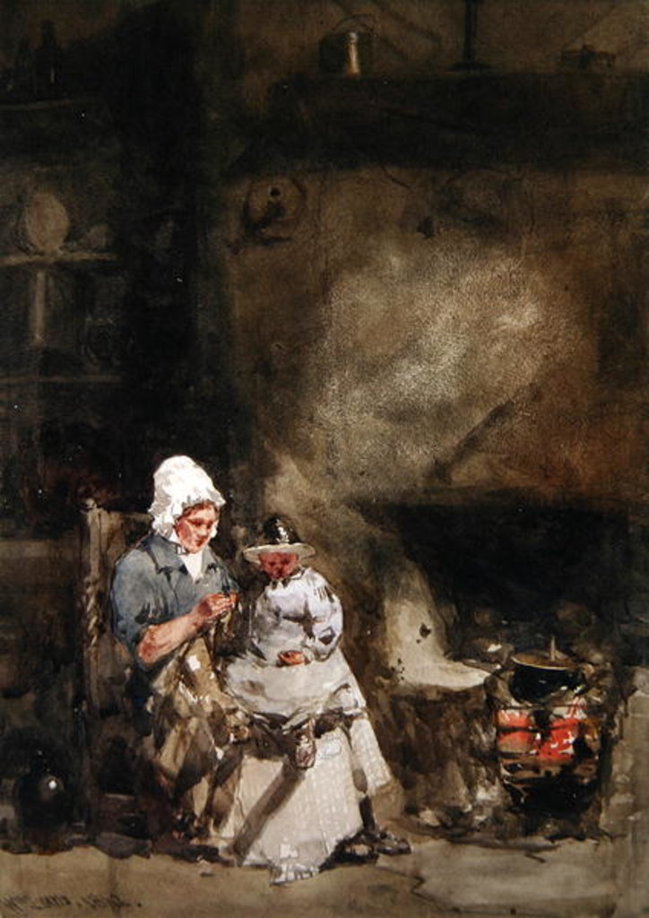 Detail of A Woman and Child by a Hearth, 1842 by William Evans