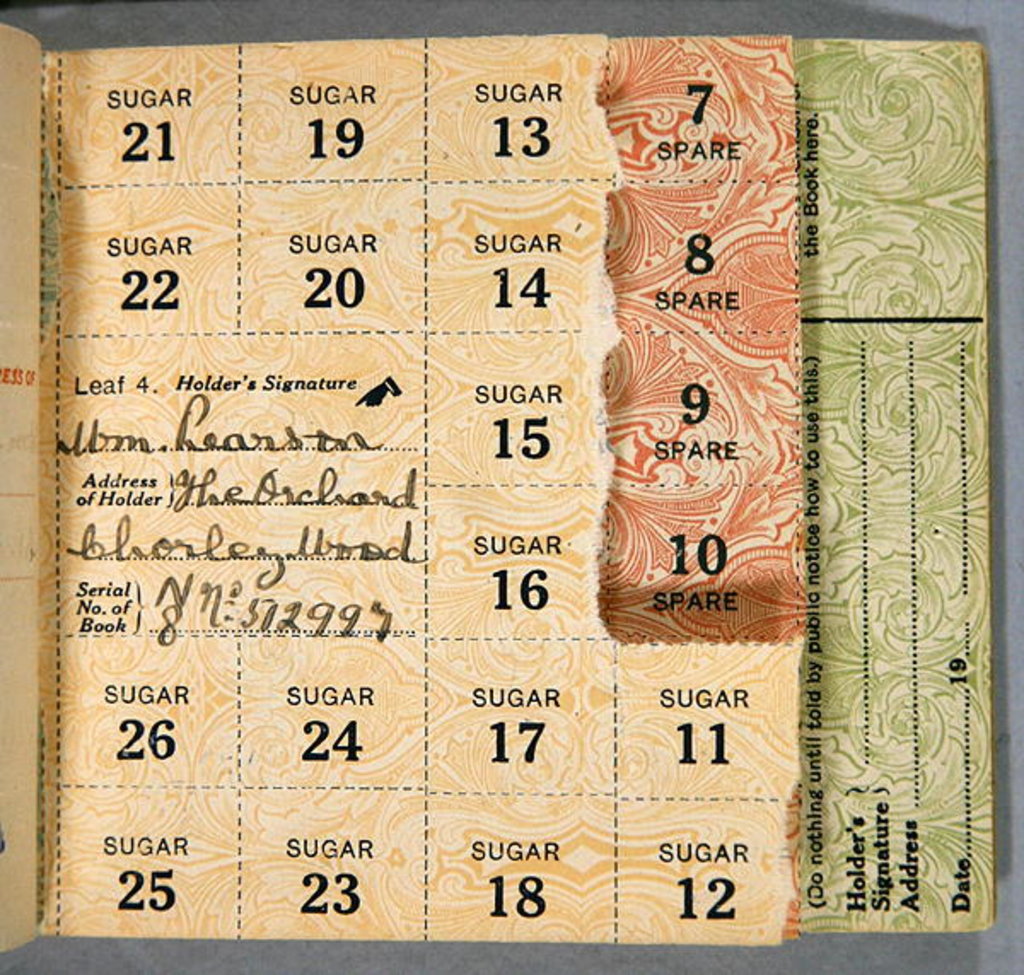 Detail of Ration Book for William Pearson, Chorleywood, Hertfordshire, 1919 by English School