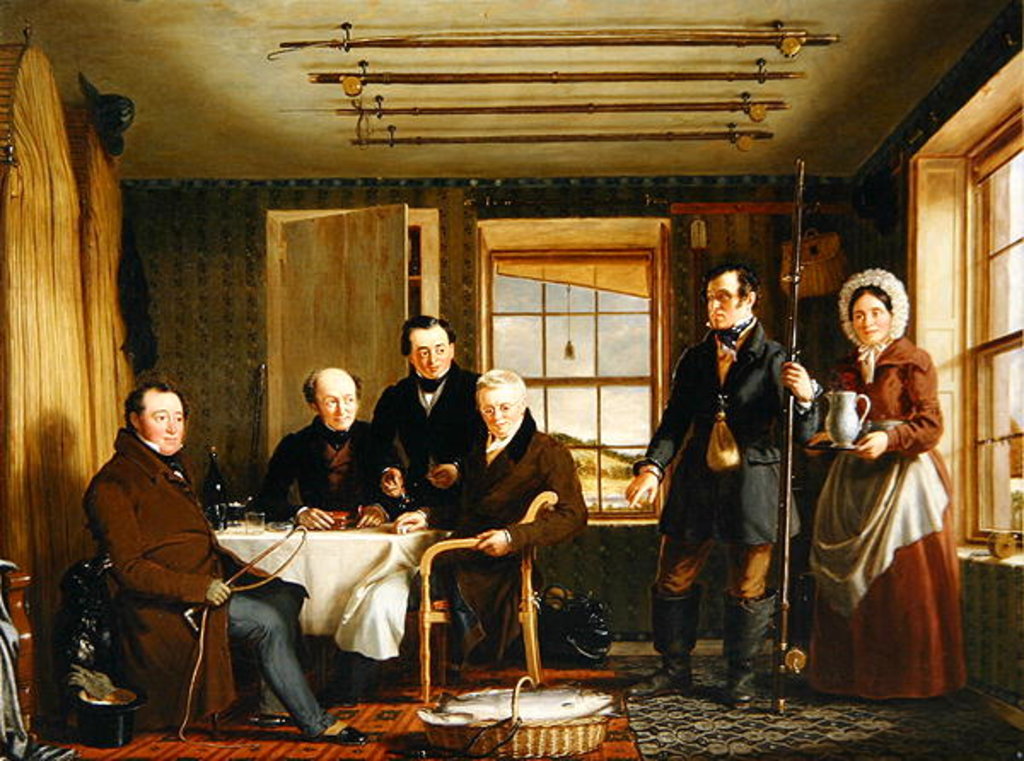 Detail of Discussing a Catch of Salmon in a Scottish Fishing-Lodge, c.1840 by William Shiels