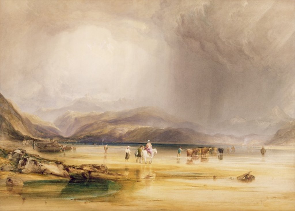 Detail of View from Snowdon from Sands of Traeth Mawe, taken at the Ford between Pont Aberglaslyn and Tremadoc, 1834 by Anthony Vandyke Copley Fielding