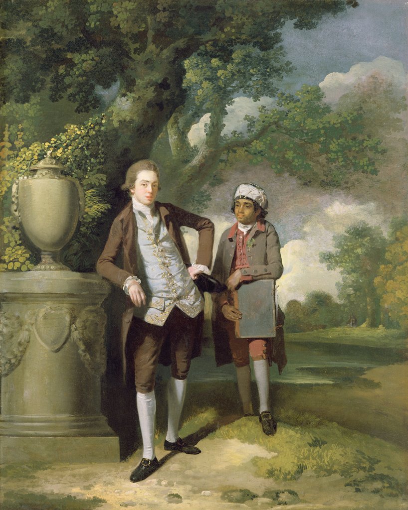 Detail of A Young Man with his Indian servant holding a portfolio by John Hamilton Mortimer