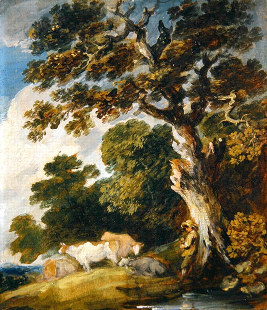 Detail of A wooded landscape with cattle and herdsmen by Gainsborough Dupont