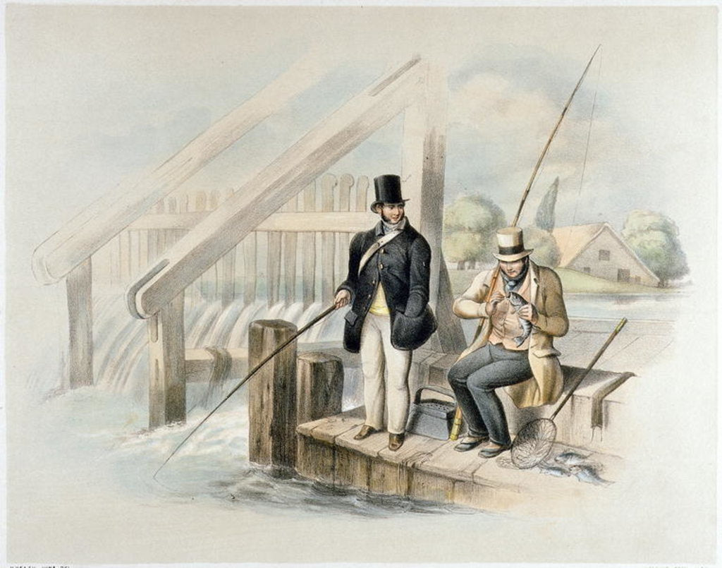 Detail of Trout fishing, Beddington Park, from a set of six images of 'Angling' by Henry Heath