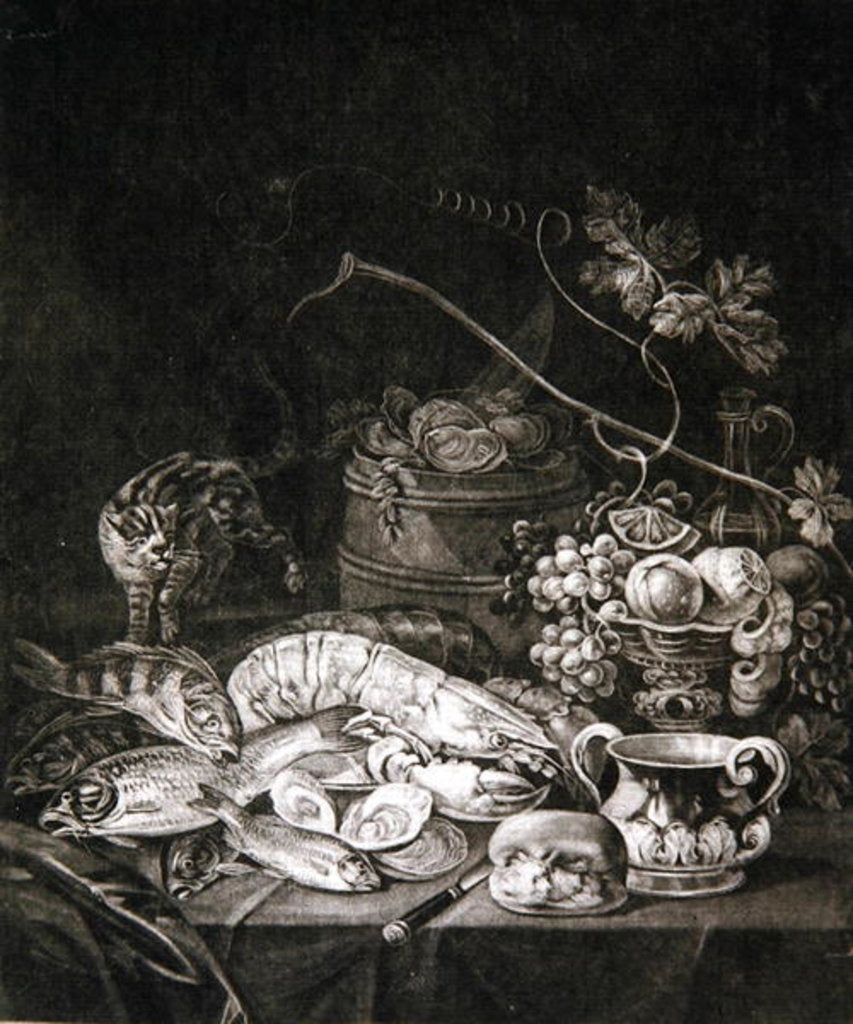 Detail of Banquet Piece with Lobsters, Fish and Cat by Robert Robinson