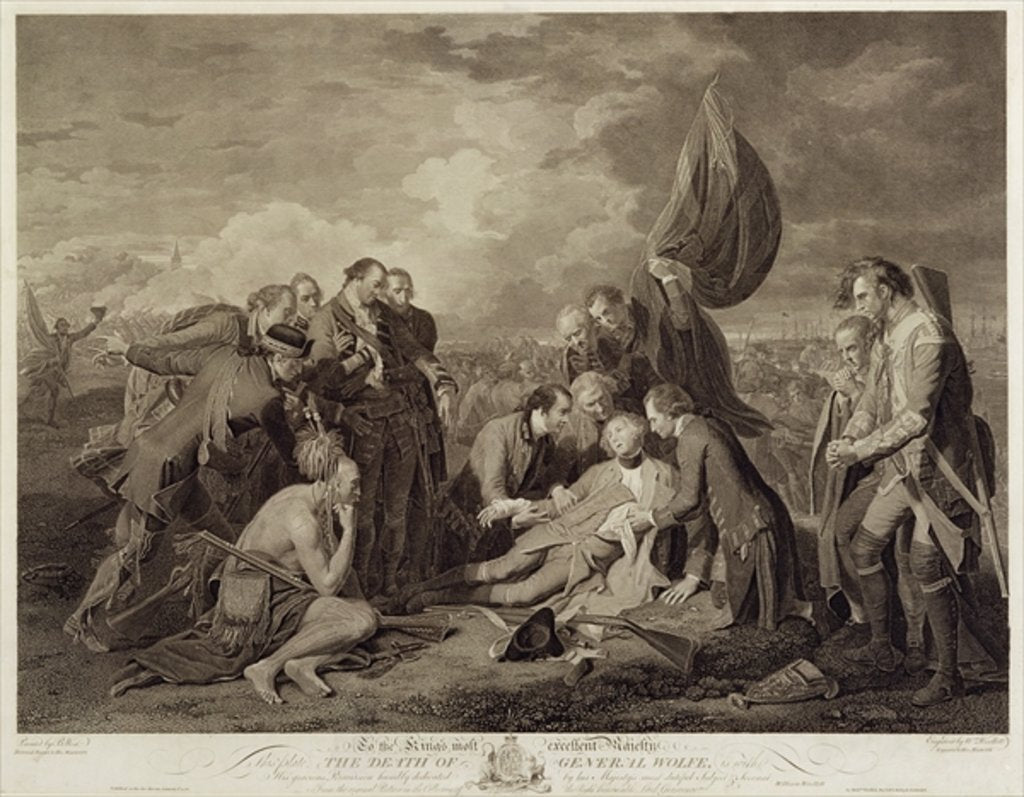 Detail of The Death of General Wolfe, engraved by William Woollett c.1776 by Benjamin (after) West