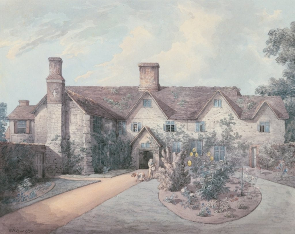 Detail of A Boy playing a drum in the garden of a Country House, 1793 by William Henry Pyne