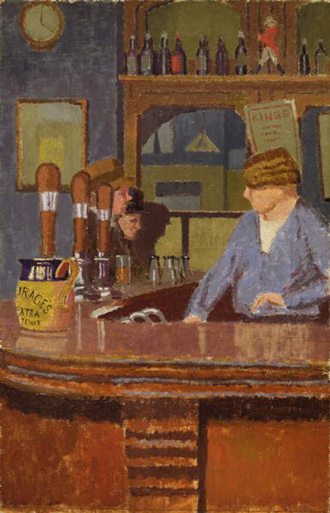 Detail of The Princess of Wales Pub, Trafalgar Square: Mrs Francis behind the Bar, c.1931 by Malcolm Drummond
