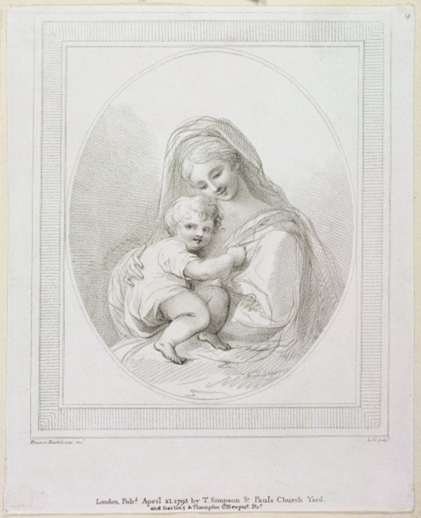 Detail of Virgin and Child, engraved by Luigi Schiavonetti 1793 by Francesco (after) Bartolozzi