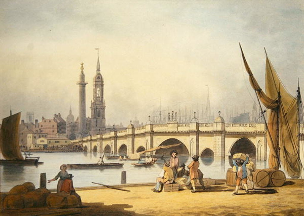 Detail of London Bridge and the Monument, c.1795 by Francis Nicholson