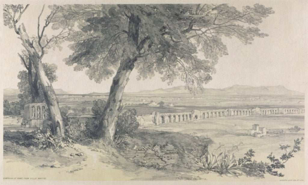Detail of Campagna of Rome from Villa Mattei, from Views in Rome and its Environs, 1841 by Edward Lear