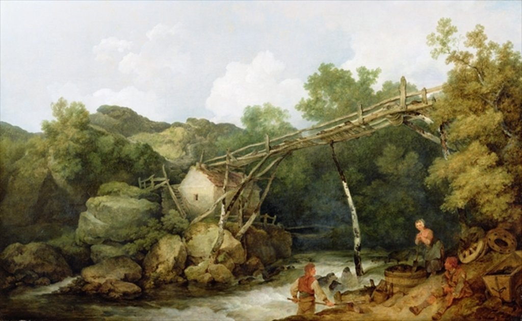 Detail of A View near Matlock, Derbyshire with Figures Working beneath a Wooden Conveyor, 1785 by Philip James de (1740-1812) Loutherbourg