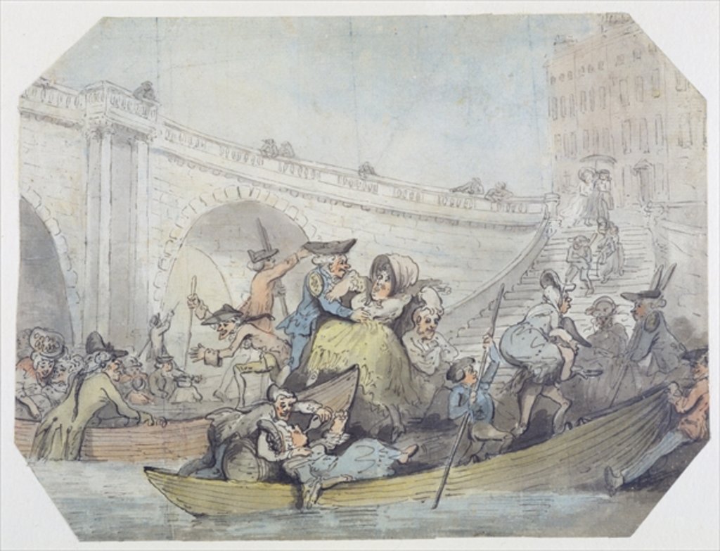 Detail of The Arrival of Ferries at London Bridge by Thomas (after) Rowlandson