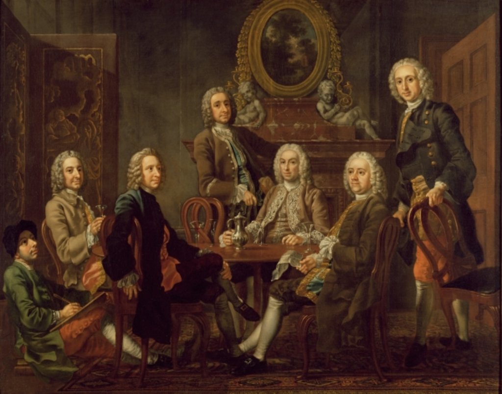 Detail of Portrait of a group of gentlemen, with the artist, c.1745 by Francis Hayman