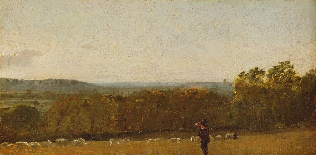 Detail of A Shepherd in a Landscape looking across Dedham Vale towards Langham, c.1810 by John Constable