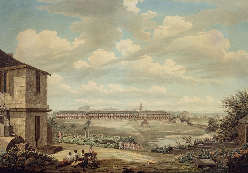 Detail of A View on the Island of Antigua: the English Barracks and St. John's Church seen from the Hospital, c.1775-1776 by Thomas Hearne