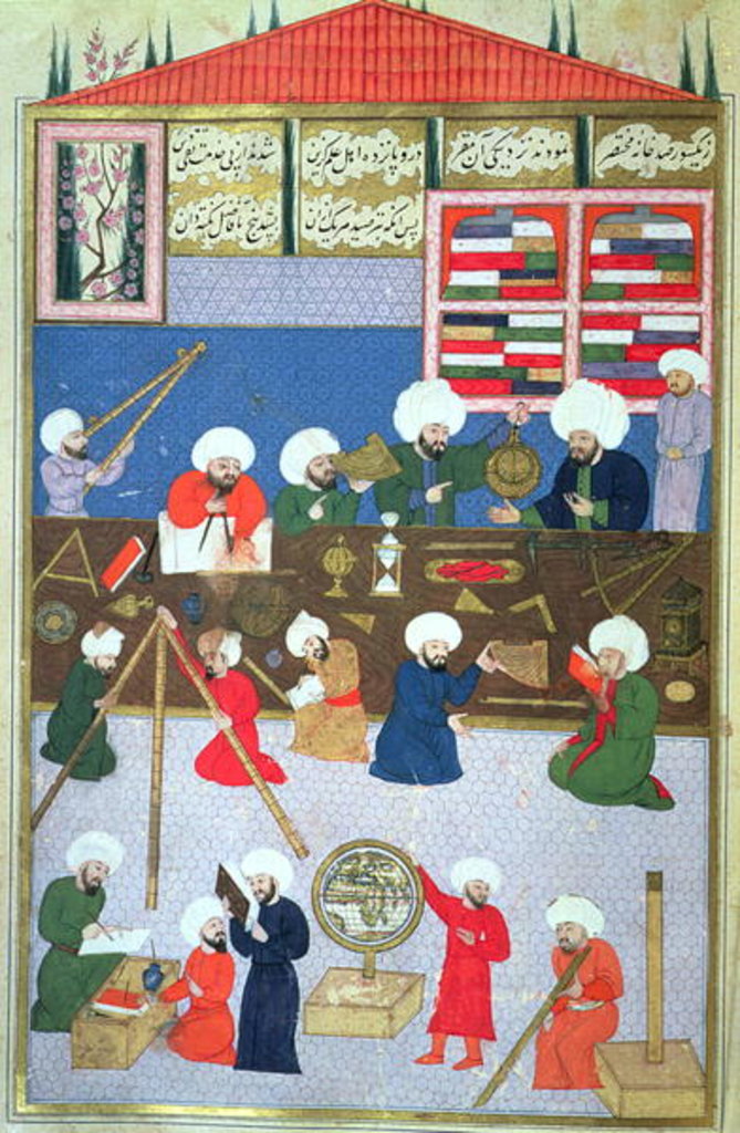 Detail of Takyuddin and other astronomers at the Galata observatory founded in 1557 by Sultan Suleyman by Turkish School