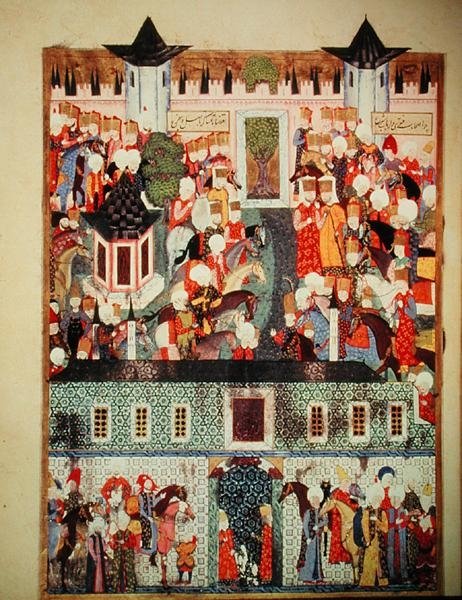 Detail of H 1517 f.17v Enthronement of Suleyman the Magnificent from the 'Suleymanname' by Arifi, 1558 by Turkish School