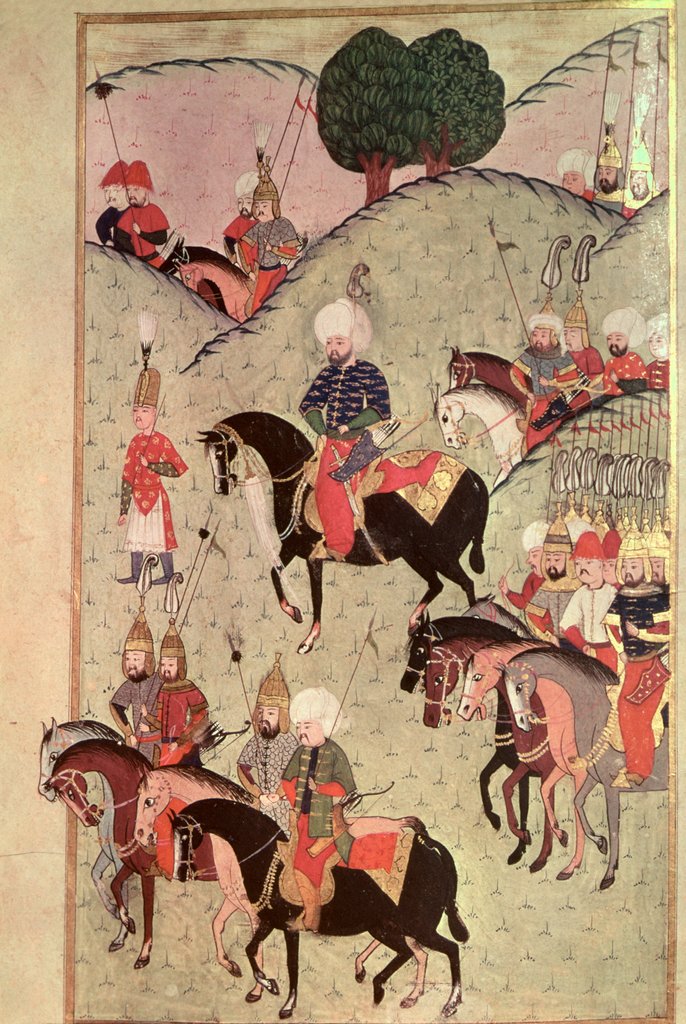 Detail of TSM H.1339 Sultan Selim II riding between Kotahia and Belgrade to rejoin the Imperial Army, 1584-89 by Turkish School