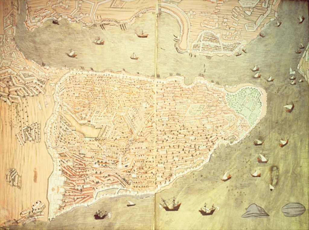 Detail of H 1523 fol.158v-159r View of Istanbul and the Bosphorus Straits by Turkish School