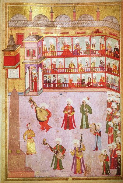 Detail of TSM H.1344 Dancer and musicians playing at the festival, 1582-83 by Levni Levni