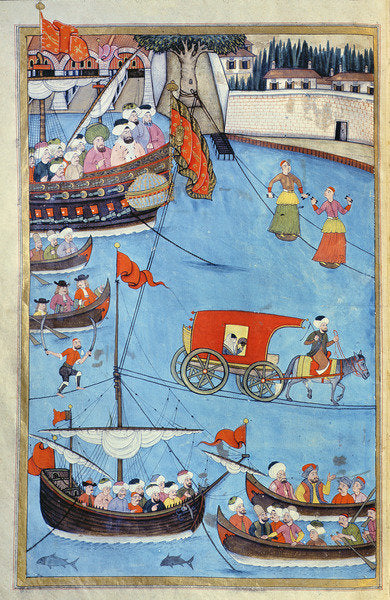 Detail of TSM A.3593 Nautical Festival before Sultan Ahmed III from 'Surname' by Vehbi, c.1720 by Levni Levni