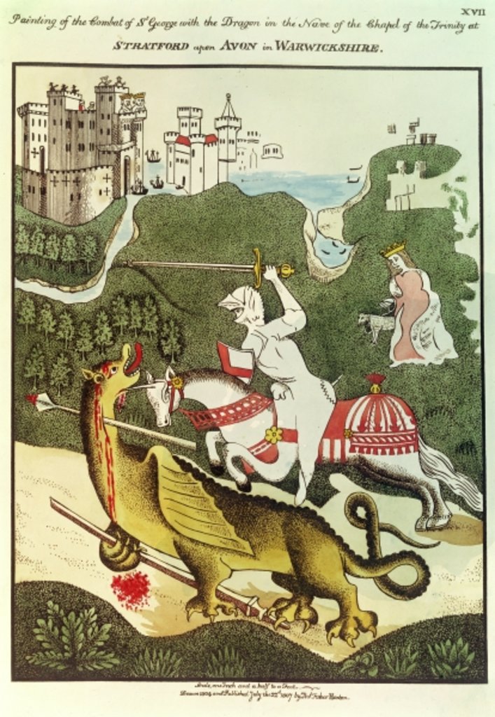 Detail of St. George and the Dragon, after an original painting in the Chapel of the Trinity at Stratford Upon Avon, Warwickshire, 1804 by Thomas Fisher Hoxton