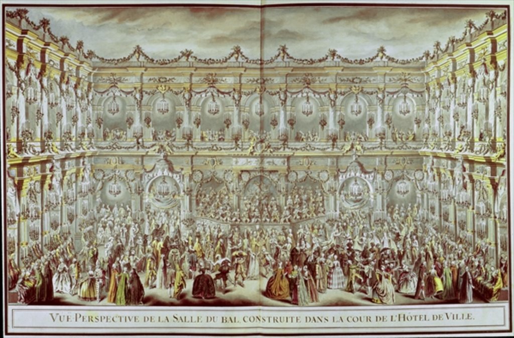 Detail of Perspective view of the ballroom constructed in the courtyard of the Hotel de Ville in Paris by Charles Nicolas II Cochin