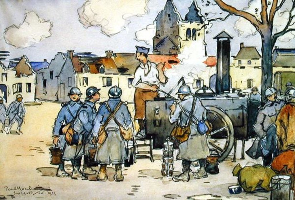 Detail of French Snipers at a Field Kitchen, Marne, October 1915 by Paul Morchain