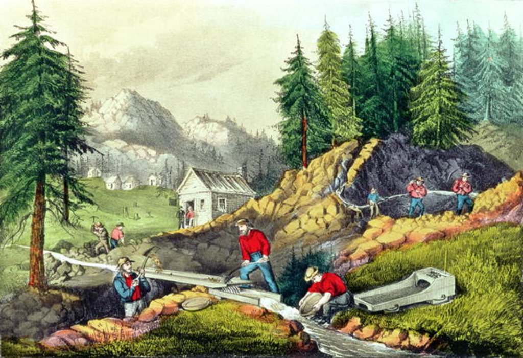 Detail of Gold Mining in California, published by Currier & Ives, 1861 by Grafton Tyler (after) Brown