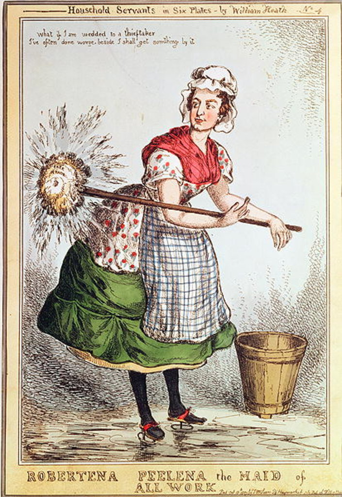 Detail of Robertena Peelena the Maid of All Work, no. 4 from the series 'Household Servants', published in 1829 by William Heath