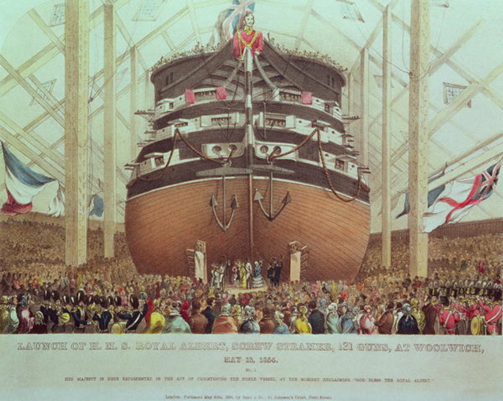 Detail of Launch of H.M.S. Royal Albert, Screw Steamer, 131 Guns, at Woolwich, May 13th 1854 by English School