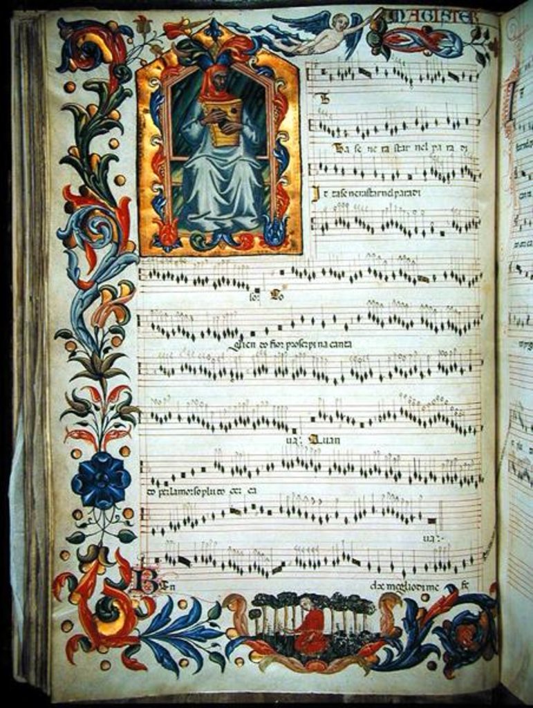 Detail of Page of musical notation with historiated initial by Italian School