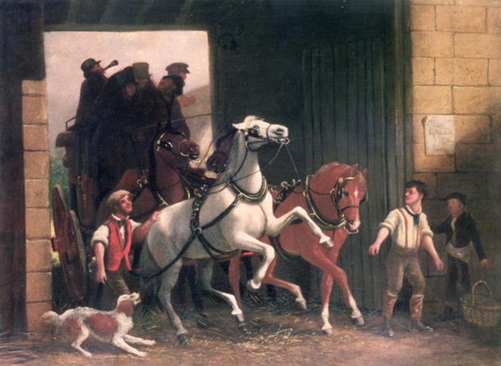 Detail of The Stage Arrives, c.1830 by English School