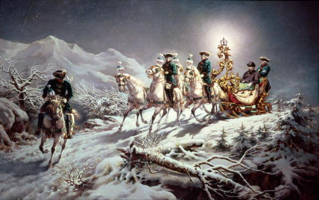 Detail of Ludwig II of Bavaria Sleighing at Night from Neuschwanstein to Linderhof, 1888 by Karl Gottlieb Wenig