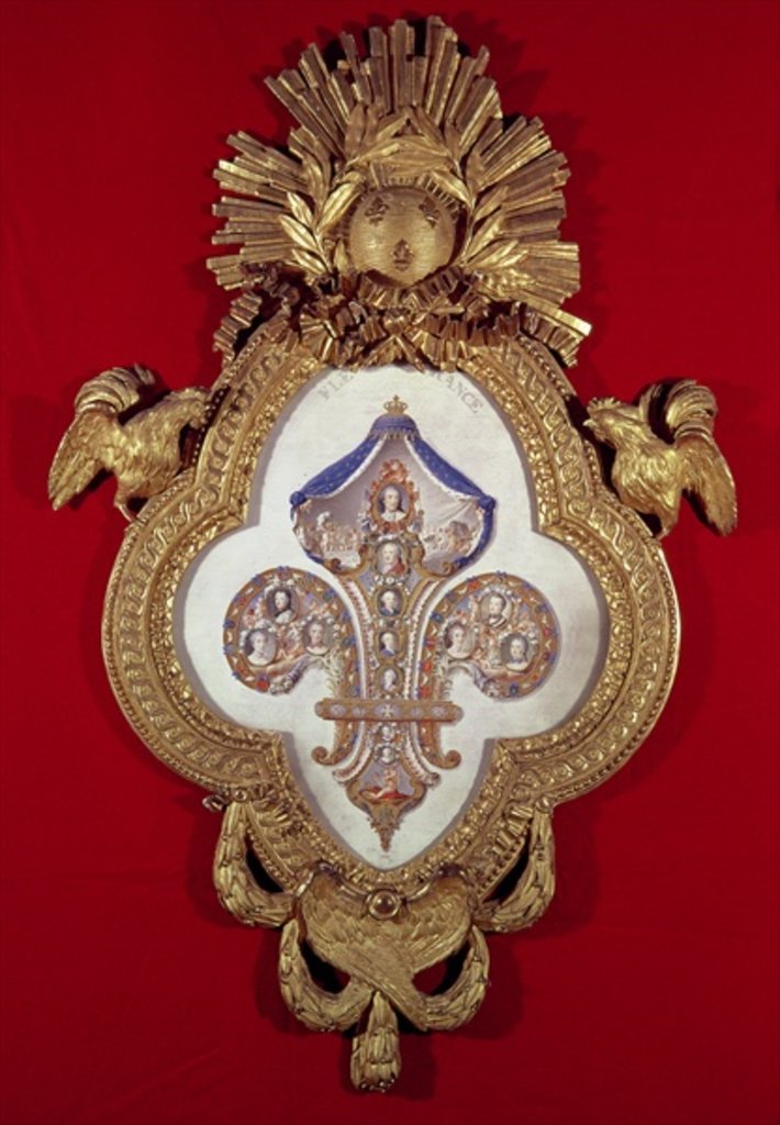 Detail of The Fleur de France, genealogical tree with thirteen portraits of Louis XV and his descendants in a fleur-de-lys shaped frame, 1765 by Glokeur de Surchamps