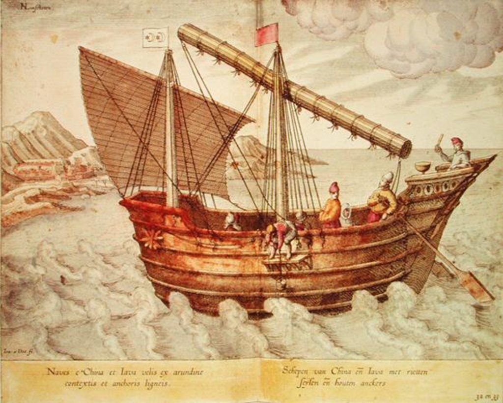Detail of A Chinese Junk by Johannes Baptista van the Younger Doetechum