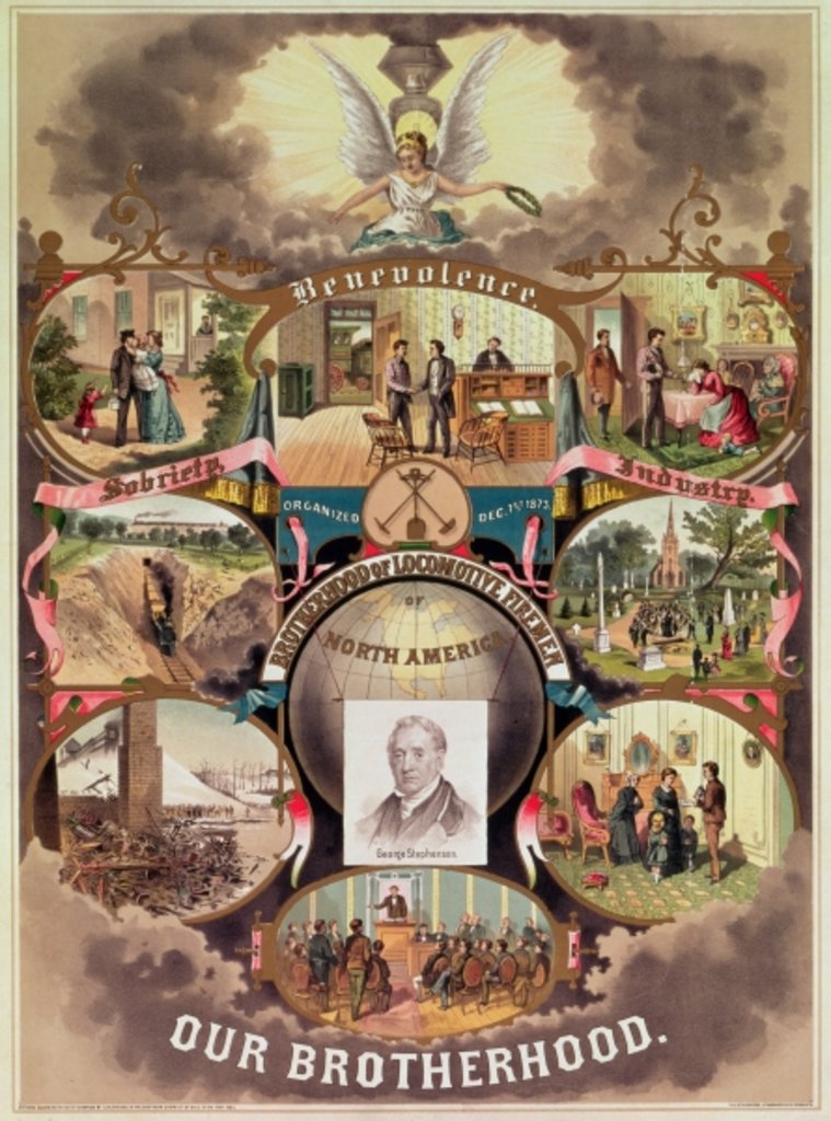 Detail of Poster of the 'Brotherhood of Locomotive Firemen of North America', 1885 by American School
