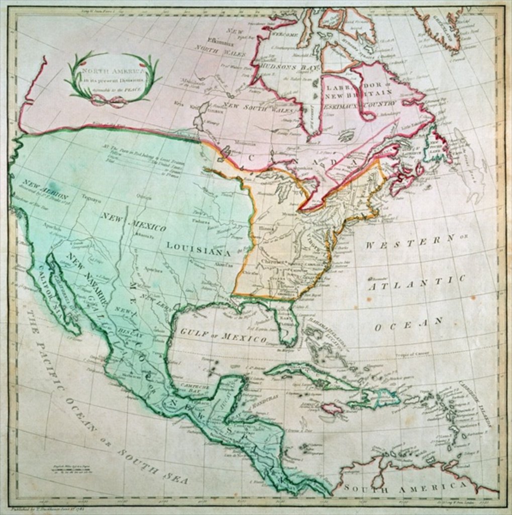 Detail of Map of North America by English School