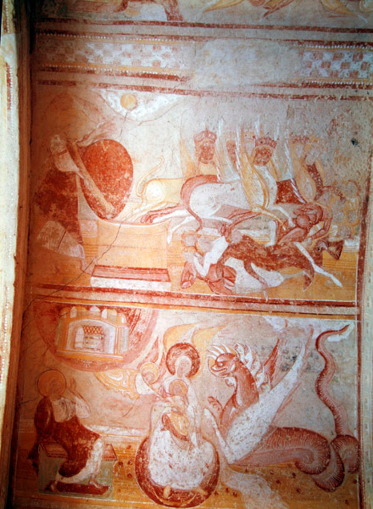 Detail of The plague of locusts and a dragon threatening a woman by French School