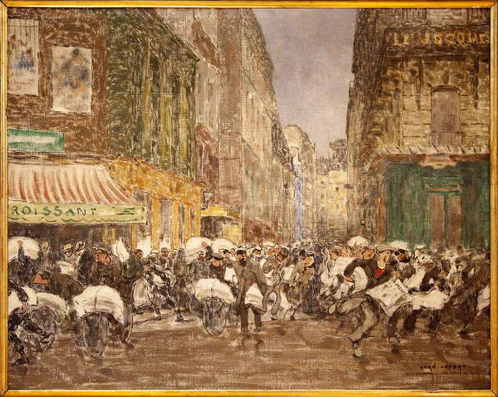 Detail of The release of the evening newspapers, rue du Croissant in 1914 by Jean-Louis Lefort
