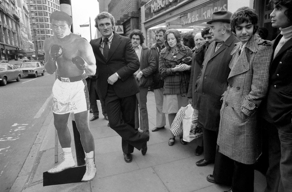 Detail of Joe Bugner with a life size cut out of Mohammad Ali by Staff
