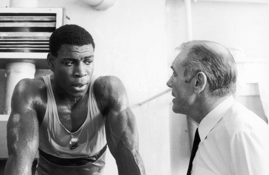 Detail of Frank Bruno with his trainer by Anonymous