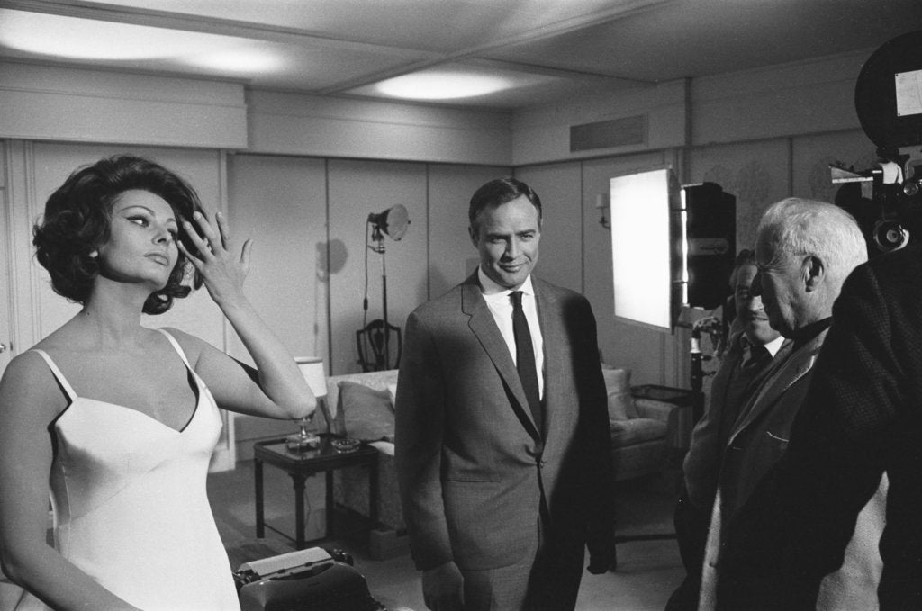 Detail of Sophia Loren, Marlon Brando and Charlie Chaplin by Eddie Waters