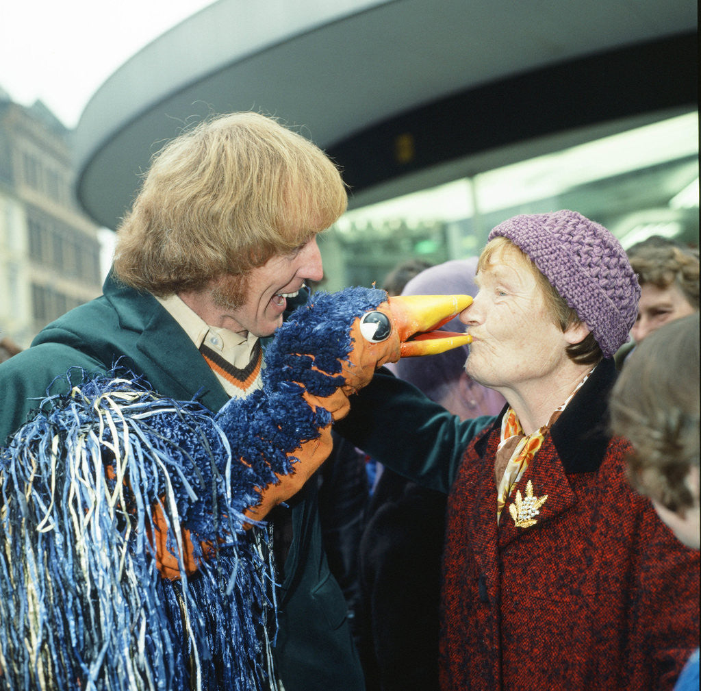 Detail of Rod Hull and his feathered puppet emu by Staff