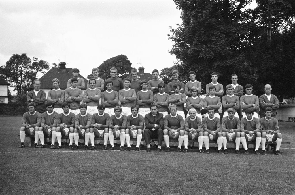 Detail of Everton squad pose for a group photograph by Charlie Owens