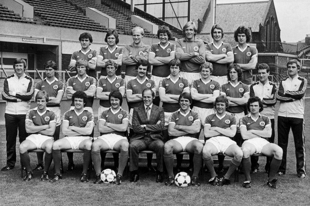 Detail of Everton squad pose for a group photograph by Terry Mealey