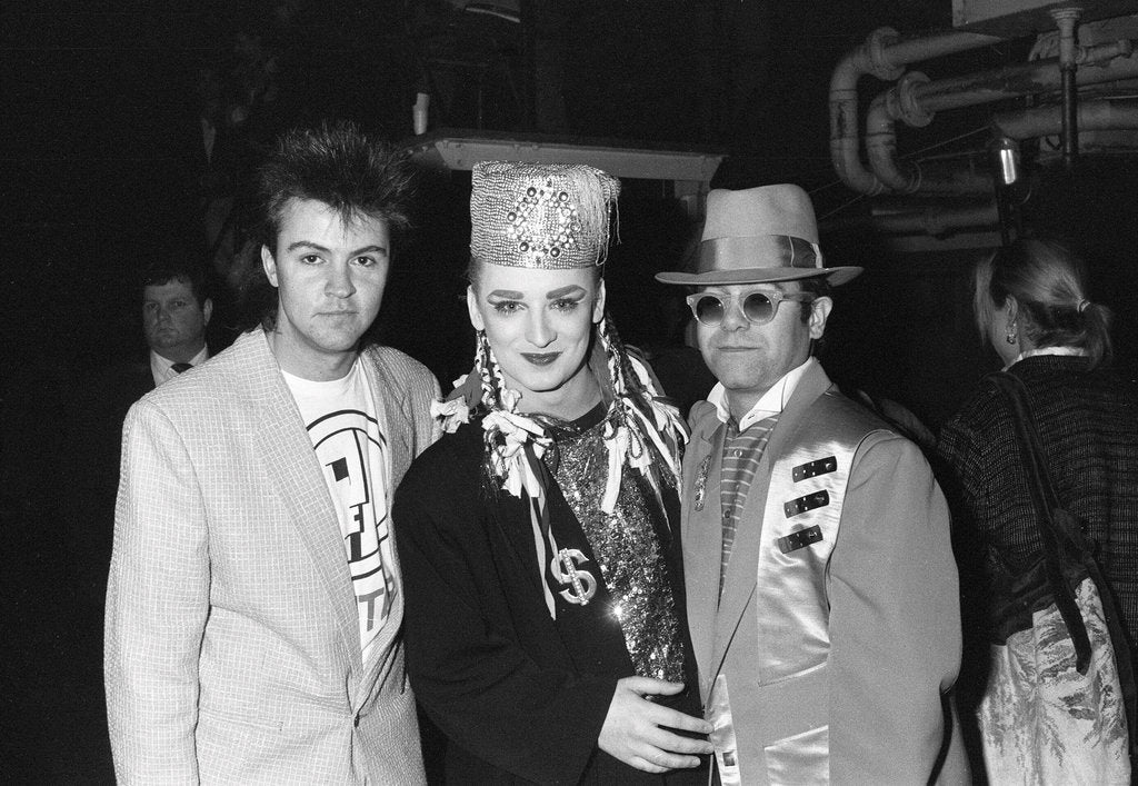 Detail of Boy George with Paul Young and Elton John by Will Dyson