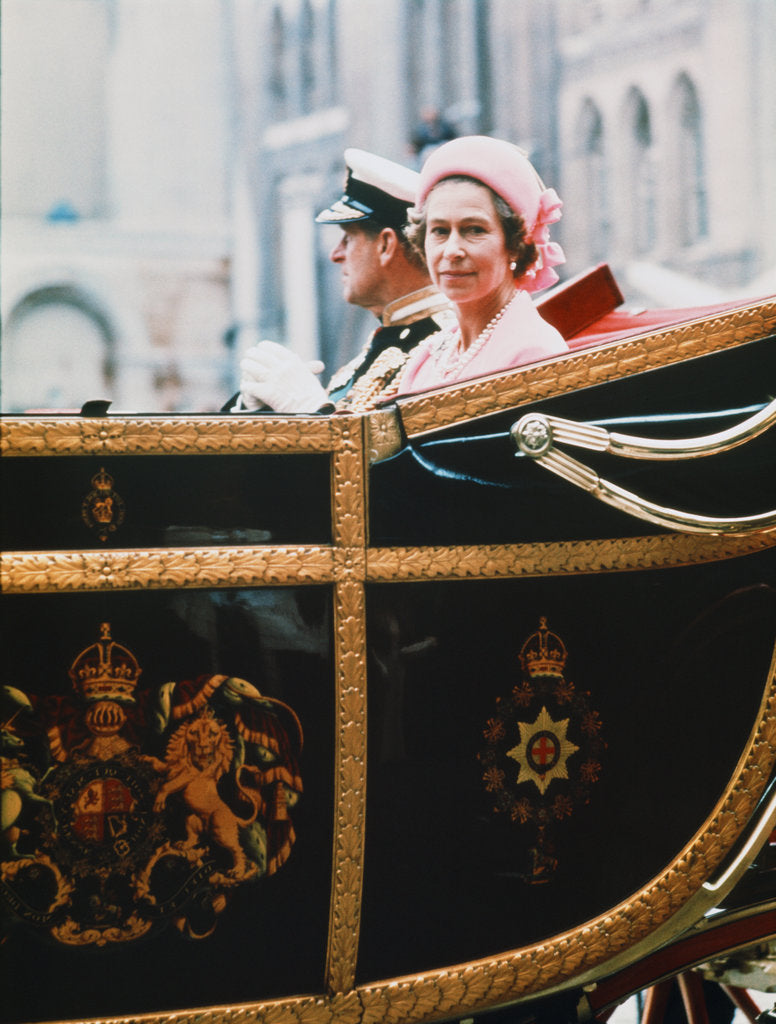 Detail of Queen Elizabeth II & Prince Philip ride back to the Palace by MSI
